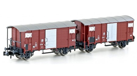 Kato/Hobbytrain 24201 - 2-teiliges Set gedeckte Güterwagen K2 braun der SBB, Epoche III - Spur N