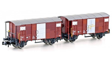 Kato/Hobbytrain 24202 - 2-teiliges Set gedeckte Güterwagen K2 braun der SBB, Epoche IV - Spur N