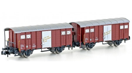 Kato/Hobbytrain 24251 - 2-teiliges Set gedeckte Güterwagen K3 braun der SBB, Epoche IV - Spur N